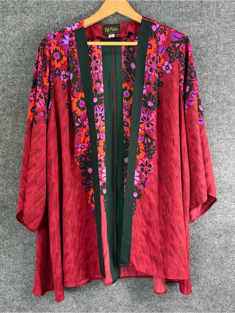 Bob Mackie Womens 2X Open Front Floral Cardigan 3/4 Sleeve Multicolor Boho